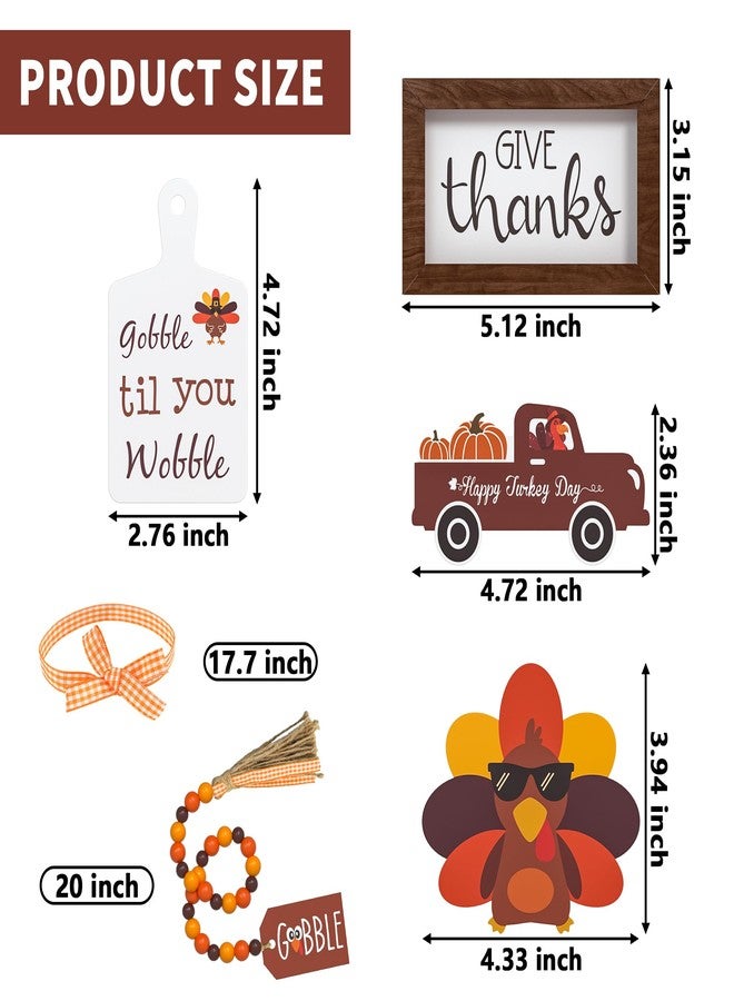 Tovwei Thanksgiving Tiered Tray Decor - Give Thanks Turkey Wooden Signs Bead Garland Table Signs Farmhouse Decorations for Thanksgiving Party Home Kitchen Office - Image 4